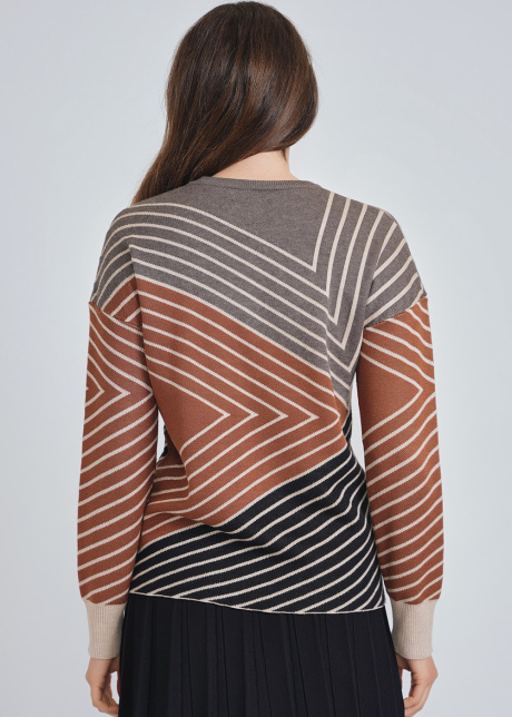 Multi-Hued Line Patterned Knit Sweater