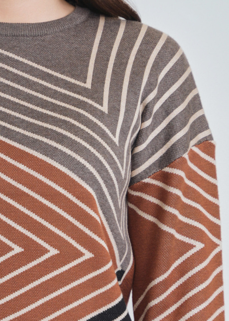 Multi-Hued Line Patterned Knit Sweater