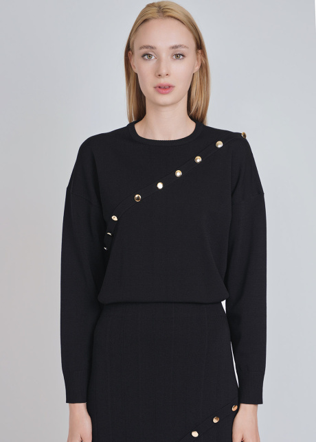 Chic Black Knit with Decorative Button Accents