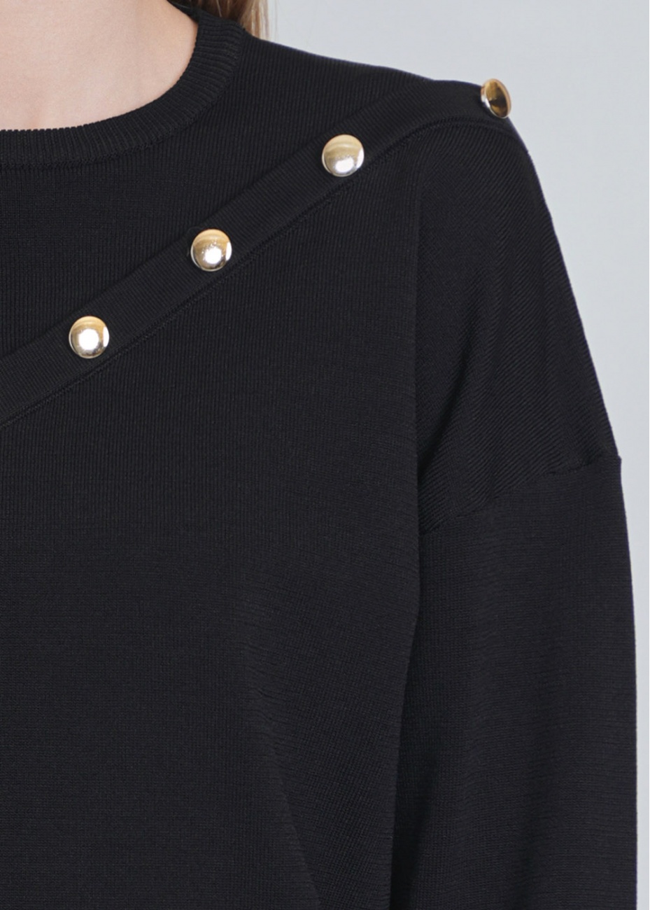 Chic Black Knit with Decorative Button Accents