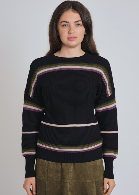 Black Knit Sweater with Linear Details