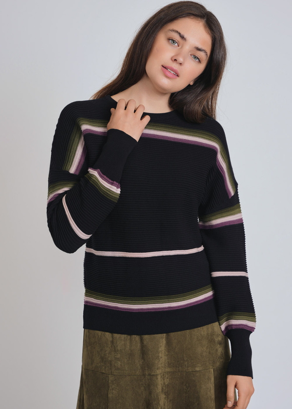 Black Knit Sweater with Linear Details