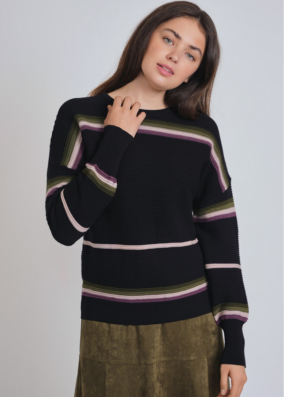 Black Knit Sweater with Linear Details