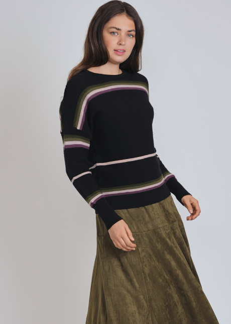 Black Knit Sweater with Linear Details