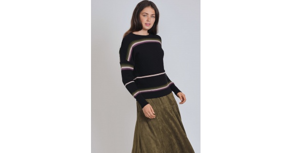 Black Knit Sweater with Linear Details | Modest Women Clothing - YAL ...
