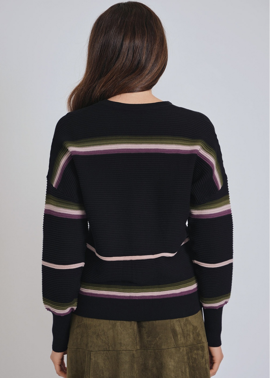 Black Knit Sweater with Linear Details