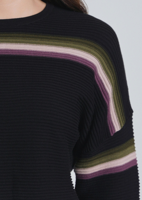 Black Knit Sweater with Linear Details