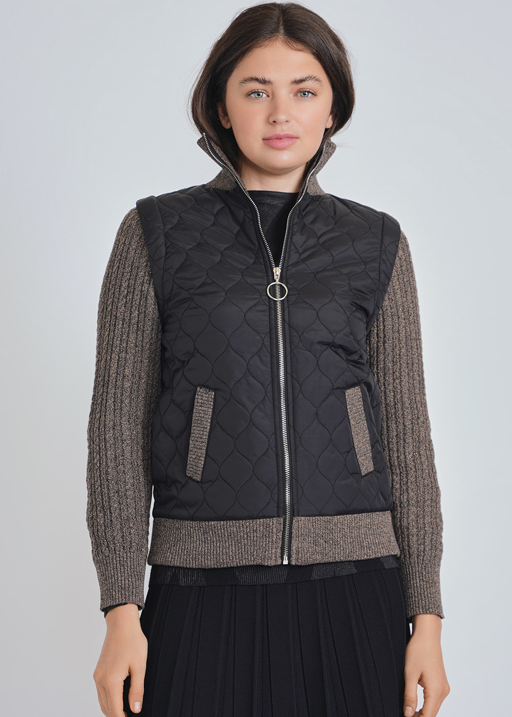 Black & Brown Masterpiece: Quilted Base with Cable Knit Touches