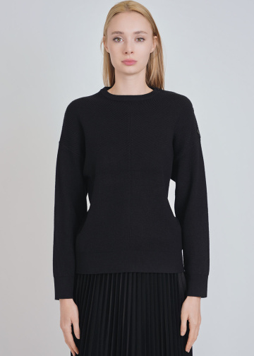Classic Black Sweater: Knit & Buttoned Relaxed Shoulder