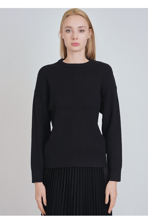 Classic Black Sweater: Knit & Buttoned Relaxed Shoulder