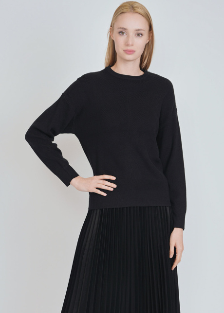 Classic Black Sweater: Knit & Buttoned Relaxed Shoulder