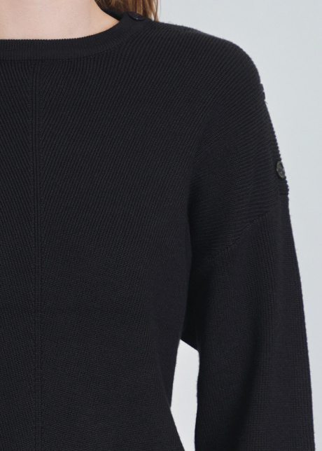 Classic Black Sweater: Knit & Buttoned Relaxed Shoulder