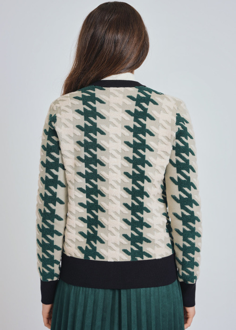 Green & White Cardigan with Classic Print