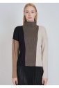 High-Collar Harmony: Ribbed Multi-Shade Sweater