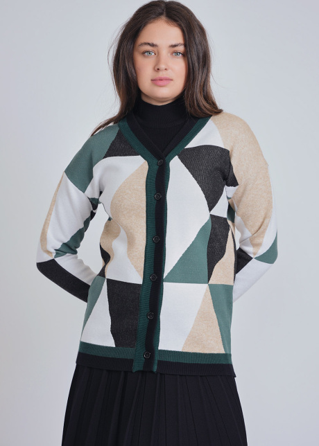 Green Embrace: Earthy Color Block Cardigan with Buttons