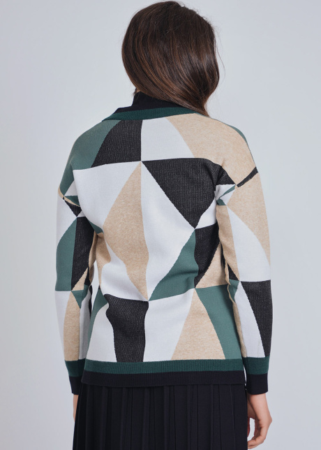 Green Embrace: Earthy Color Block Cardigan with Buttons
