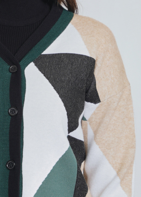 Green Embrace: Earthy Color Block Cardigan with Buttons