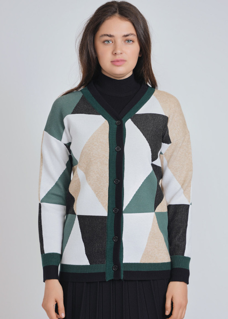 Green Embrace: Earthy Color Block Cardigan with Buttons