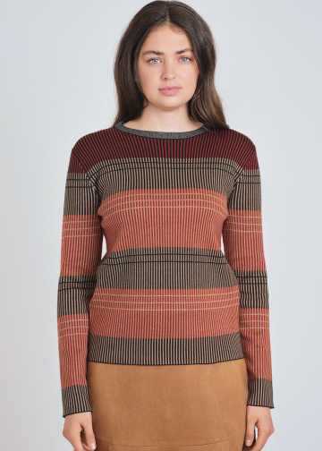Stripes in Harmony: Rust-Colored Sweater