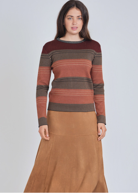 Stripes in Harmony: Rust-Colored Sweater