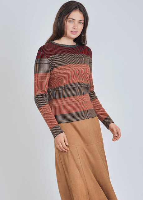 Stripes in Harmony: Rust-Colored Sweater
