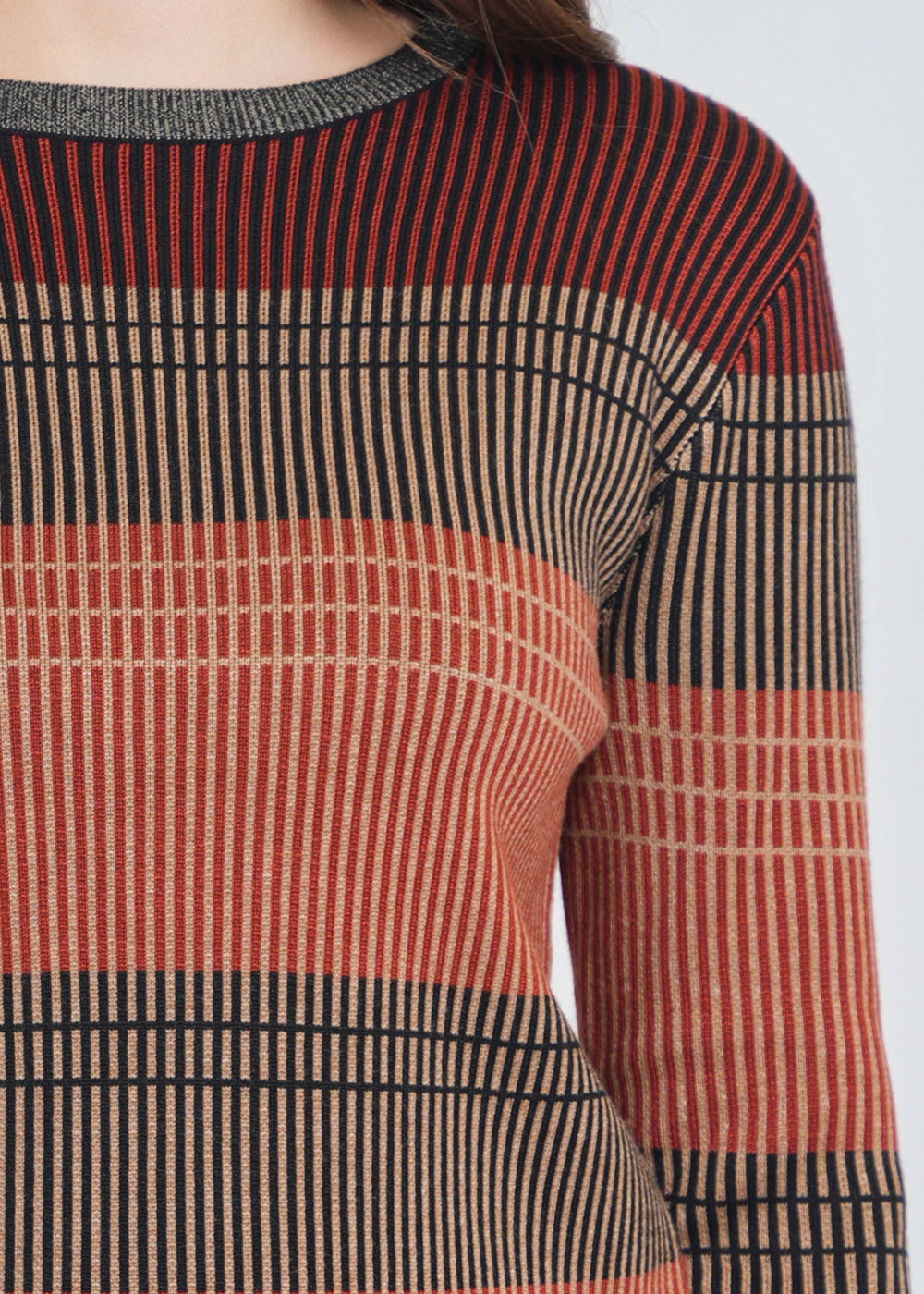 Stripes in Harmony: Rust-Colored Sweater