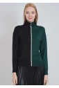 High-Neck Green & Black Sweater with White Center Accent