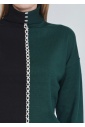 High-Neck Green & Black Sweater with White Center Accent