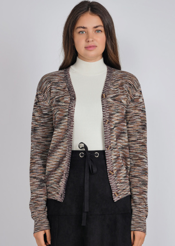 Multi-Hue Mystery: Abstract Print Cardigan with Buttons