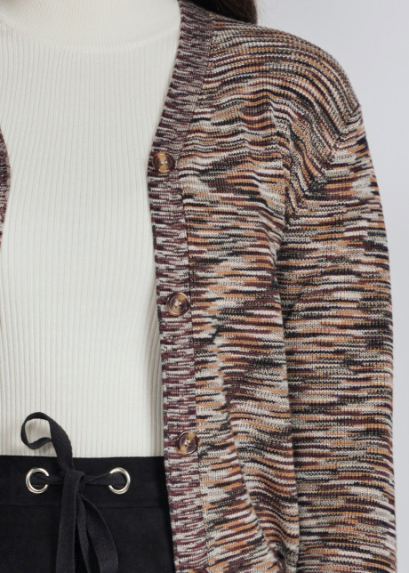 Multi-Hue Mystery: Abstract Print Cardigan with Buttons