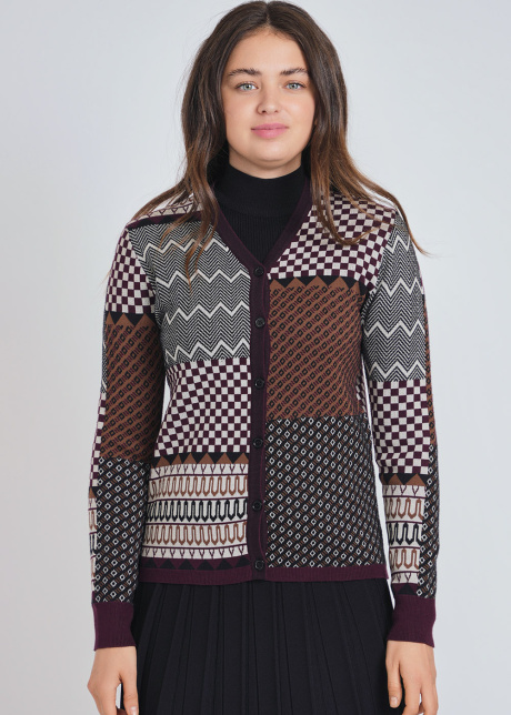 Subtle Art: Burgundy Cardigan with Quiet Geometric Beauty