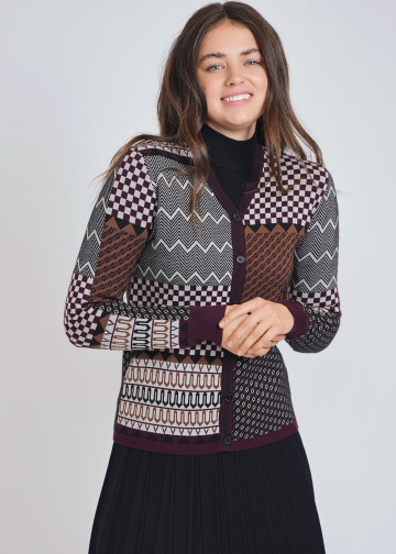 Subtle Art: Burgundy Cardigan with Quiet Geometric Beauty