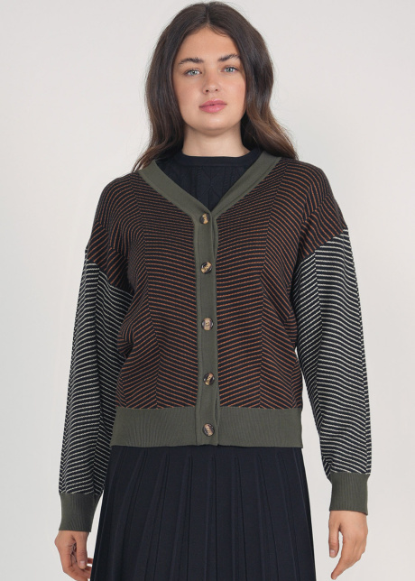 Buttoned Cardigan with Delicate Linear Design