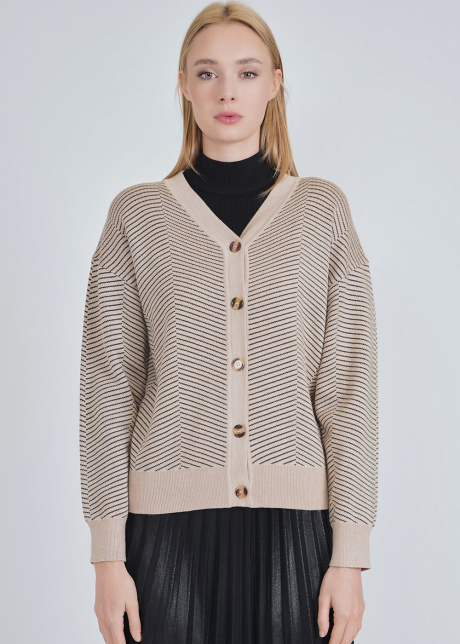 Cream Cardigan with Buttoned Front & Subtle Stripes