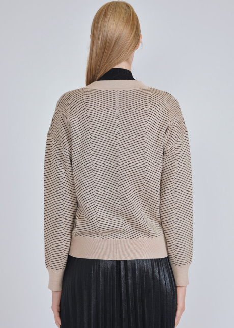 Cream Cardigan with Buttoned Front & Subtle Stripes