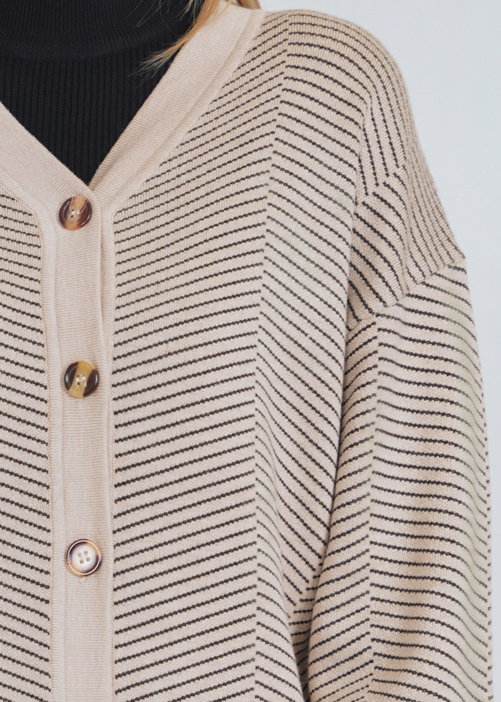 Cream Cardigan with Buttoned Front & Subtle Stripes