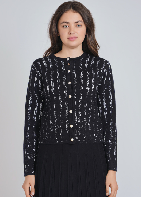 Graphically Grand: Black Button-Up Cardigan