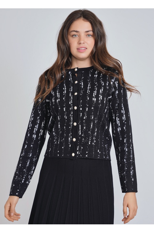 Graphically Grand: Black Button-Up Cardigan