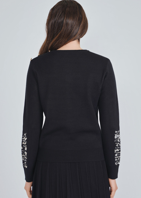 Black Knit Top with White Abstract Details