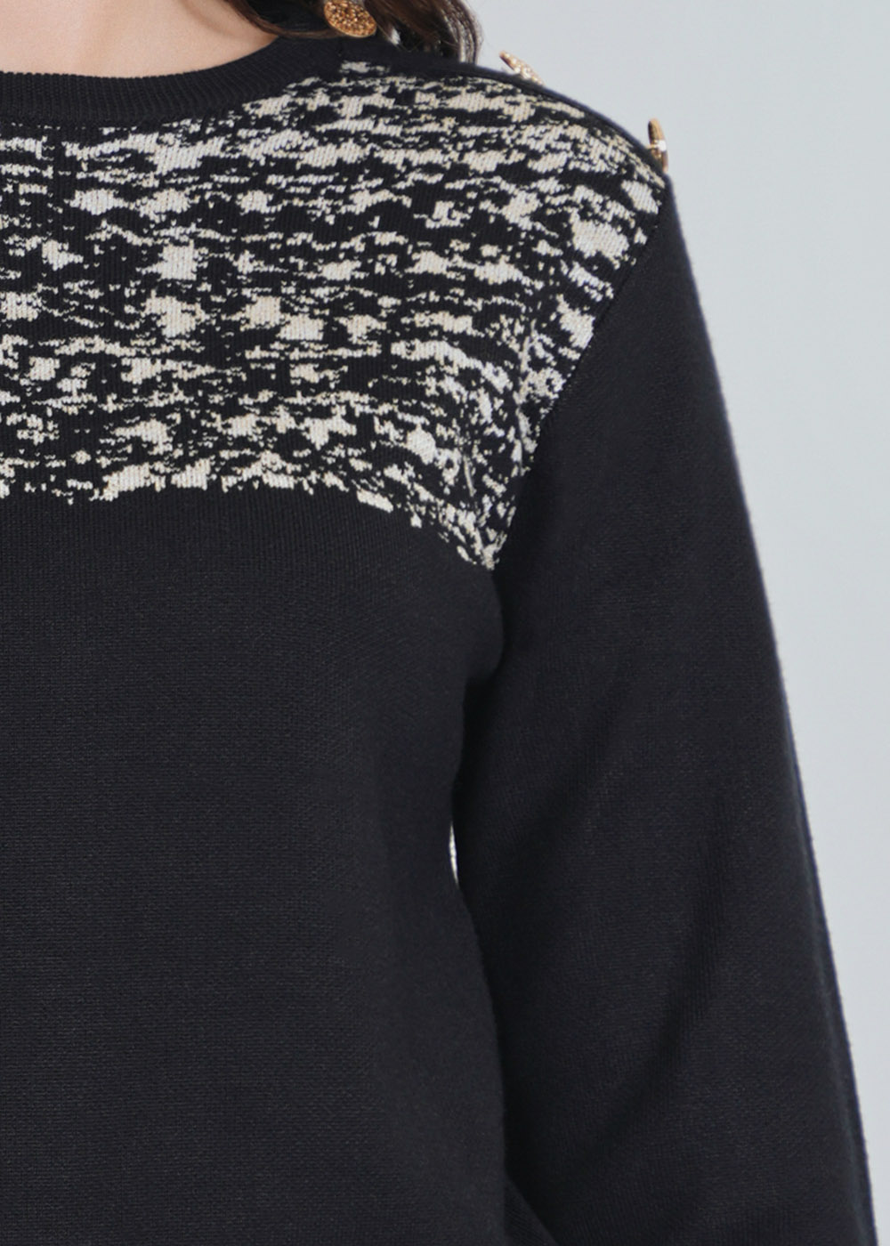 Black Knit Top with White Abstract Details