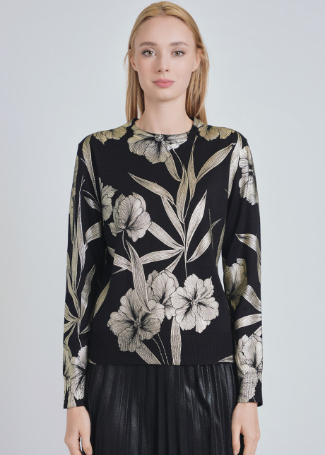 Timeless Beauty: Black Knit with Golden Floral Impressions