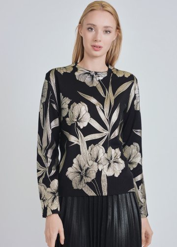 Timeless Beauty: Black Knit with Golden Floral Impressions