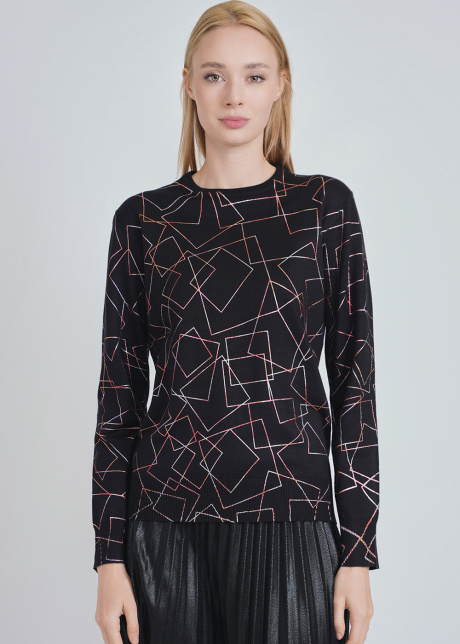 Knit Intrigue: Black Sweater with Geometric Panache