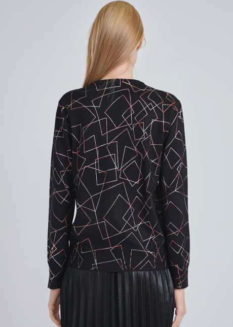 Knit Intrigue: Black Sweater with Geometric Panache