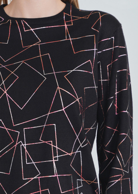 Knit Intrigue: Black Sweater with Geometric Panache