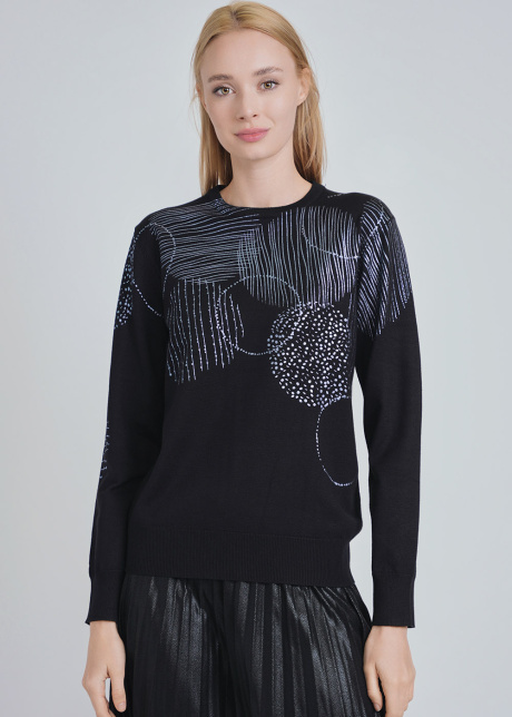 Black Sweater with Captivating Blue Print Accent