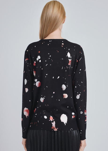 Unique Spotted Patterns on Black Knit Sweater