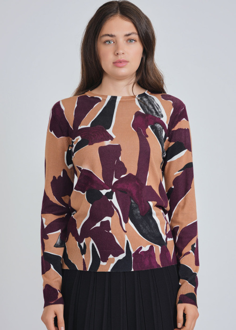 Softened Shades: Abstract Burgundy & Camel Knit Top