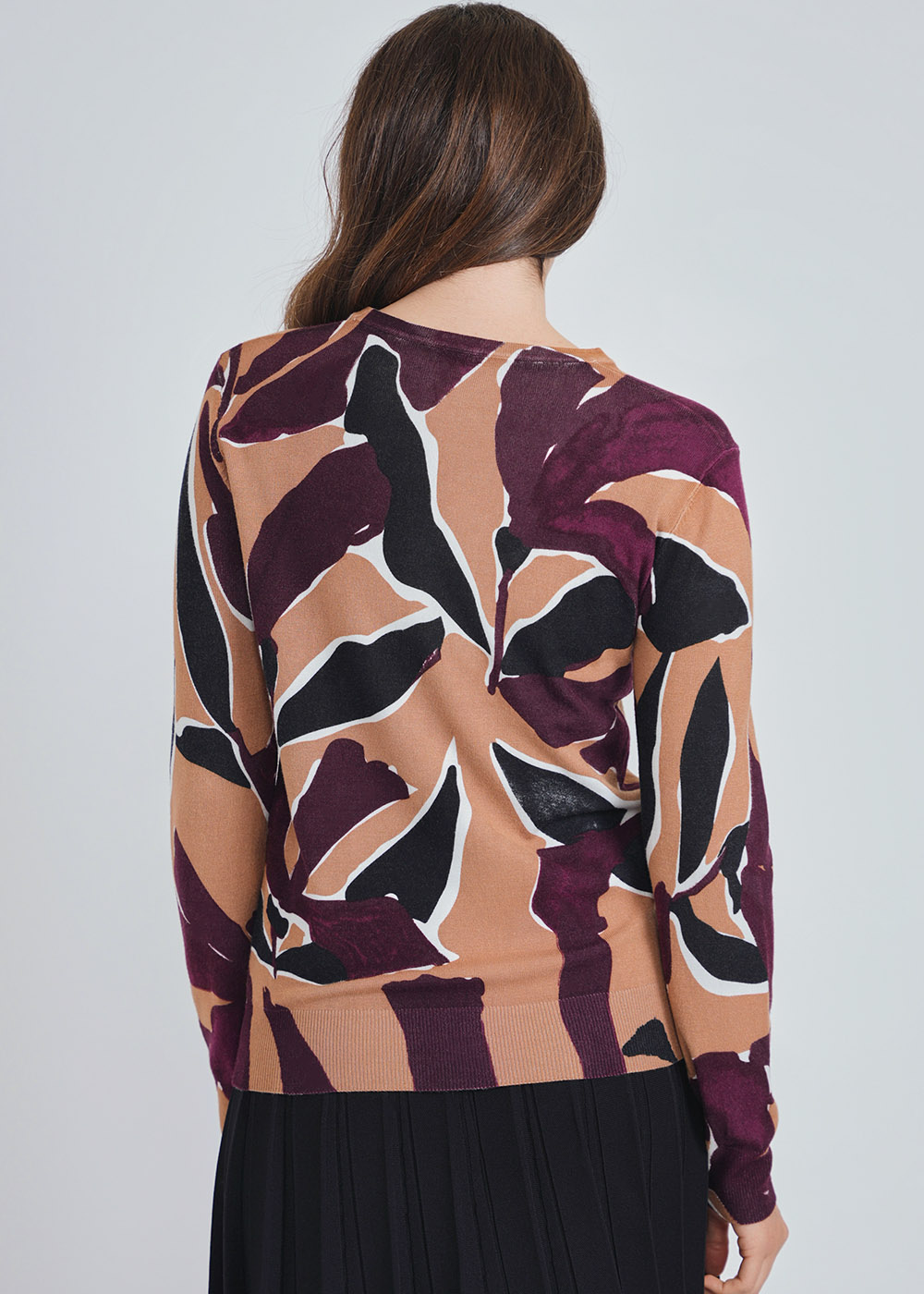 Softened Shades: Abstract Burgundy & Camel Knit Top