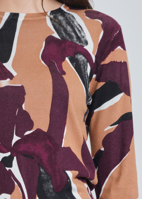 Softened Shades: Abstract Burgundy & Camel Knit Top